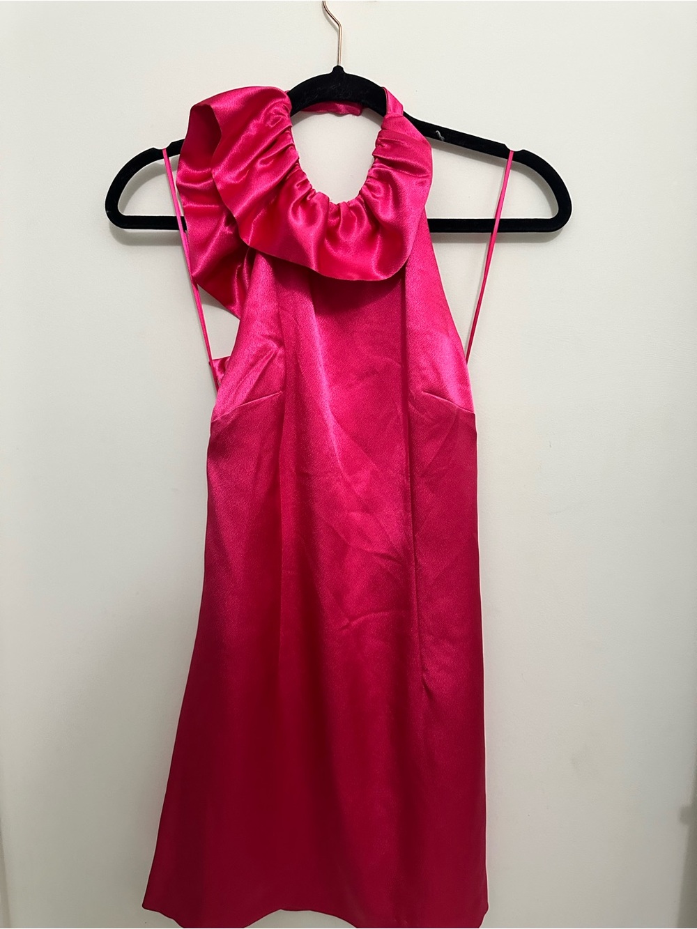 Women' Hot Pink Halter Dress with Ruffle Neck